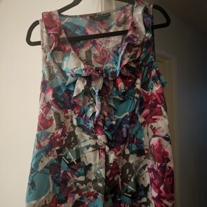 Anne Klein Multicolor Abstract Sleeveless Ruffle Blouse
